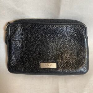 PICARD Black Pebbled Leather Wallet Change Purse Card Holder Zipper Germany